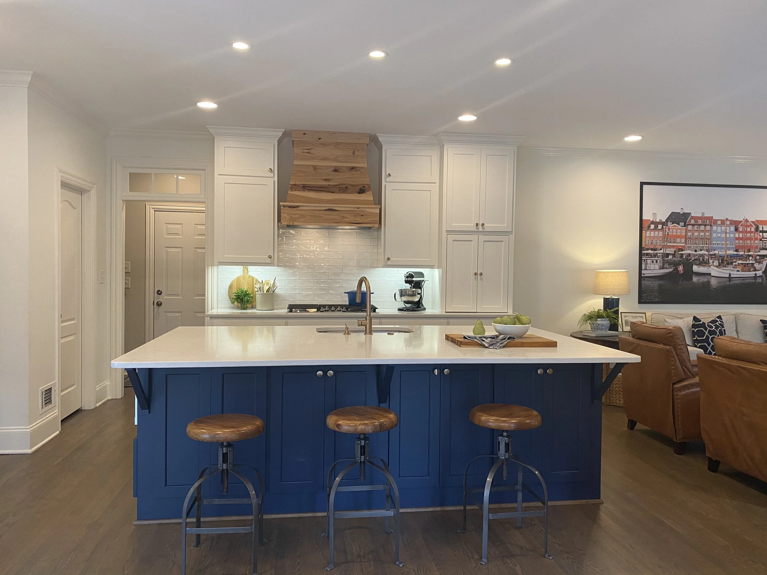 Styled kitchen island with greenery and neutral accessories